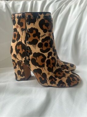 Coach Leopard-Print Ankle Boots in Brown and Black
